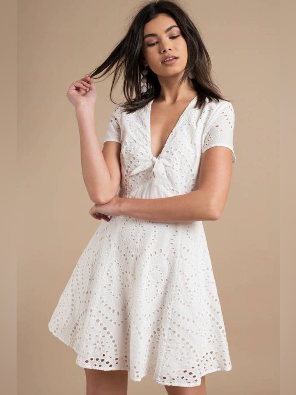 Aakaa White Eyelet Tie-Front Mini Dress sz Small